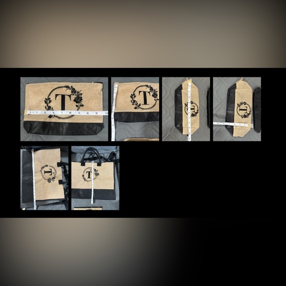 3-Piece Jute “T” Black/Khaki Tote Bag Set - Picture 14 of 14